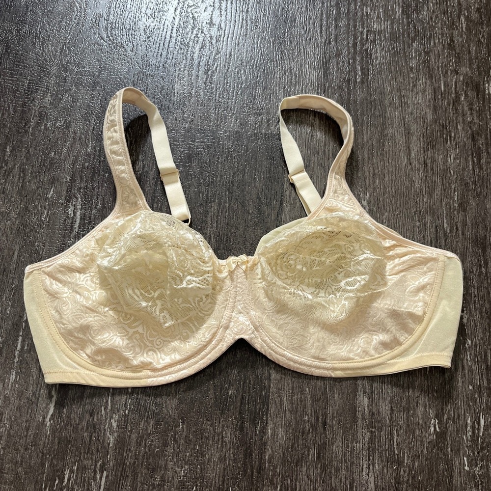 Breezies 48DD Full Coverage Full Support Lace Trim Comfort Bra Beige